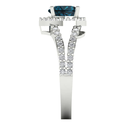 1.49 cttw Natural London Blue Topaz Hidden Halo Engagement Ring - Solid White Gold (VVS1, Heart Cut,6.5mm)