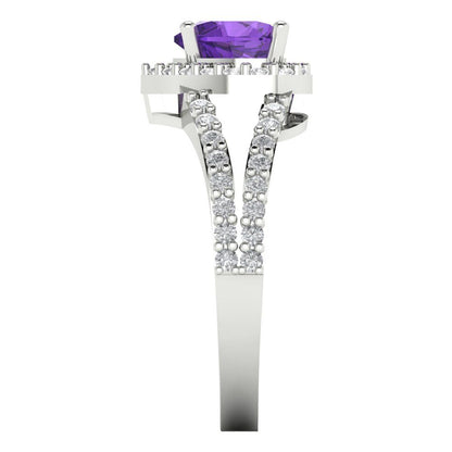 1.49 cttw Natural Amethyst Hidden Halo Engagement Ring - Solid White Gold (VVS1, Heart Cut,6.5mm)