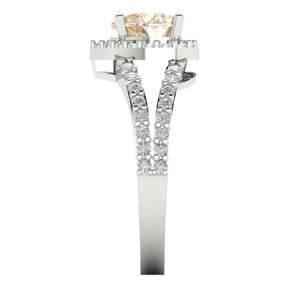 1.49 cttw Natural Morganite Hidden Halo Engagement Ring - Solid White Gold (VVS1, Heart Cut,6.5mm)