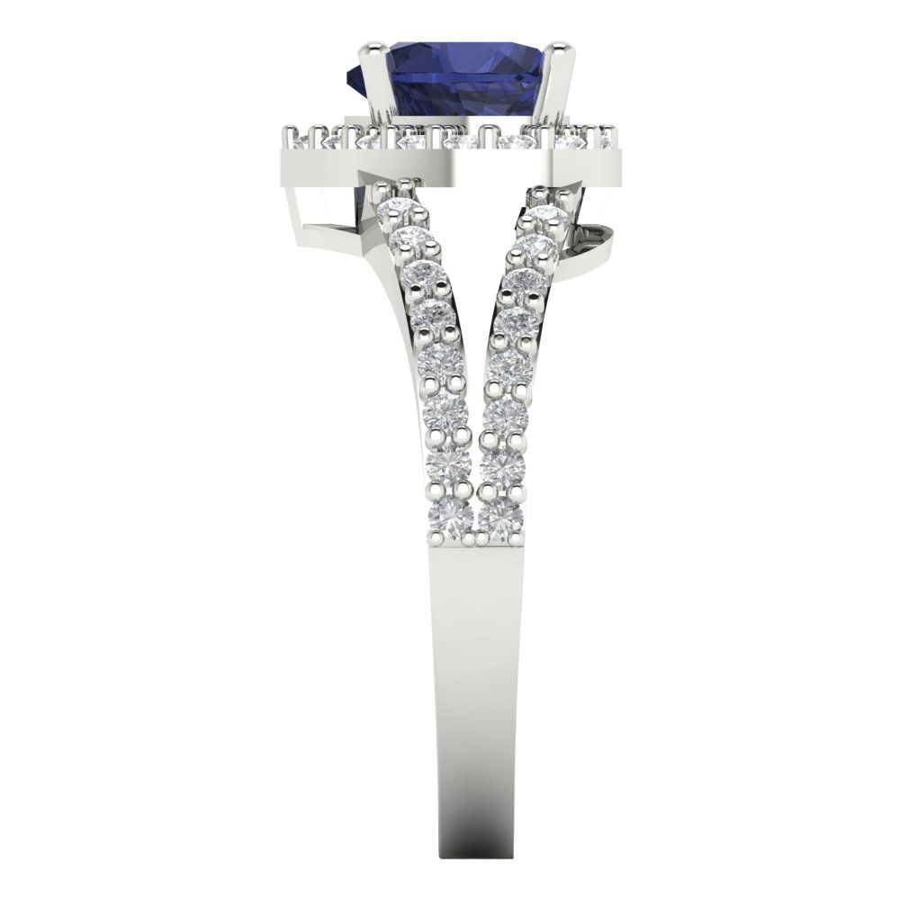 1.49 cttw Simulated Blue Sapphire Hidden Halo Engagement Ring - Solid White Gold (VVS1, Heart Cut,6.5mm)