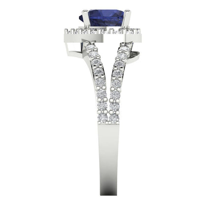 1.49 cttw Simulated Blue Sapphire Hidden Halo Engagement Ring - Solid White Gold (VVS1, Heart Cut,6.5mm)