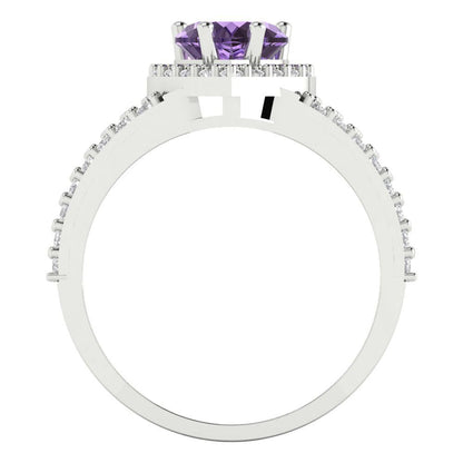 1.49 cttw Simulated Alexandrite Hidden Halo Engagement Ring - Solid White Gold (VVS1, Heart Cut,6.5mm)
