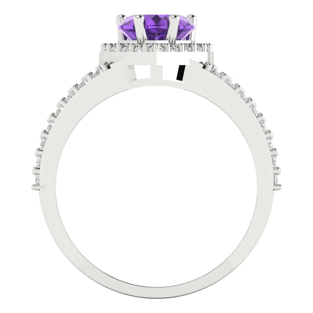 1.49 cttw Natural Amethyst Hidden Halo Engagement Ring - Solid White Gold (VVS1, Heart Cut,6.5mm)