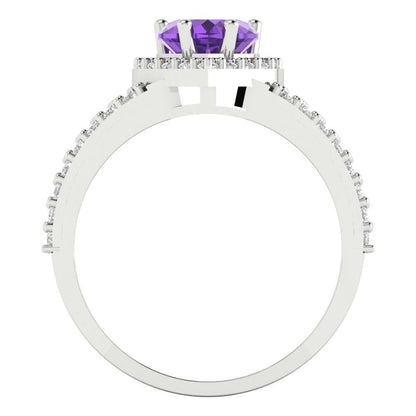 1.49 cttw Natural Amethyst Hidden Halo Engagement Ring - Solid White Gold (VVS1, Heart Cut,6.5mm)