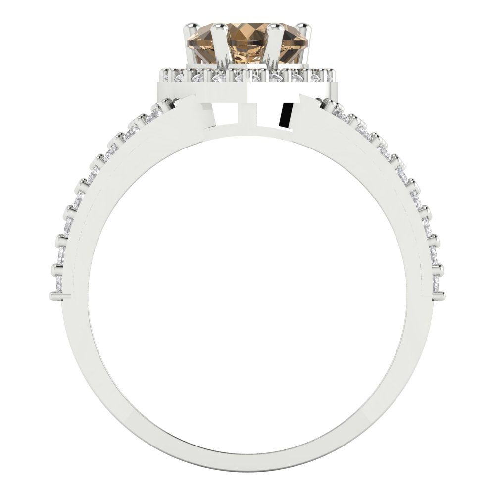 1.49 cttw Zirconia Simulated Champagne Diamond Hidden Halo Engagement Ring - Solid White Gold (VVS1, Heart Cut,6.5mm)