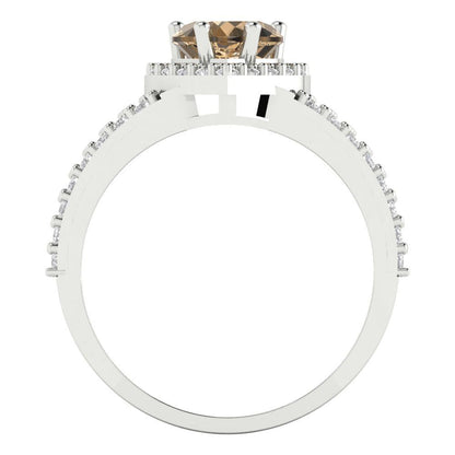 1.49 cttw Zirconia Simulated Champagne Diamond Hidden Halo Engagement Ring - Solid White Gold (VVS1, Heart Cut,6.5mm)