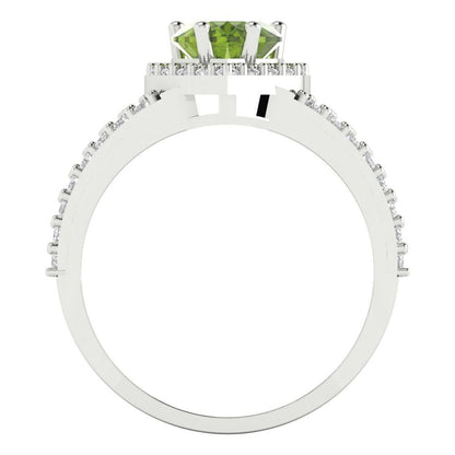1.49 cttw Natural Peridot Hidden Halo Engagement Ring - Solid White Gold (VVS1, Heart Cut,6.5mm)