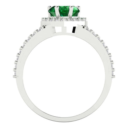 1.49 cttw Simulated Emerald Hidden Halo Engagement Ring - Solid Gold (Heart Cut,6.5mm)