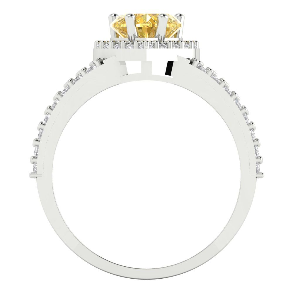 1.49 cttw Zirconia Simulated Yellow Diamond Hidden Halo Engagement Ring - Solid White Gold (VVS1, Heart Cut,6.5mm)