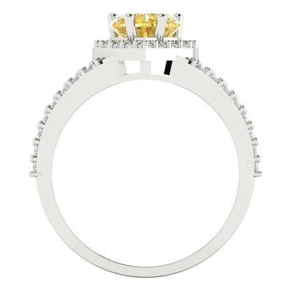 1.49 cttw Zirconia Simulated Yellow Diamond Hidden Halo Engagement Ring - Solid White Gold (VVS1, Heart Cut,6.5mm)