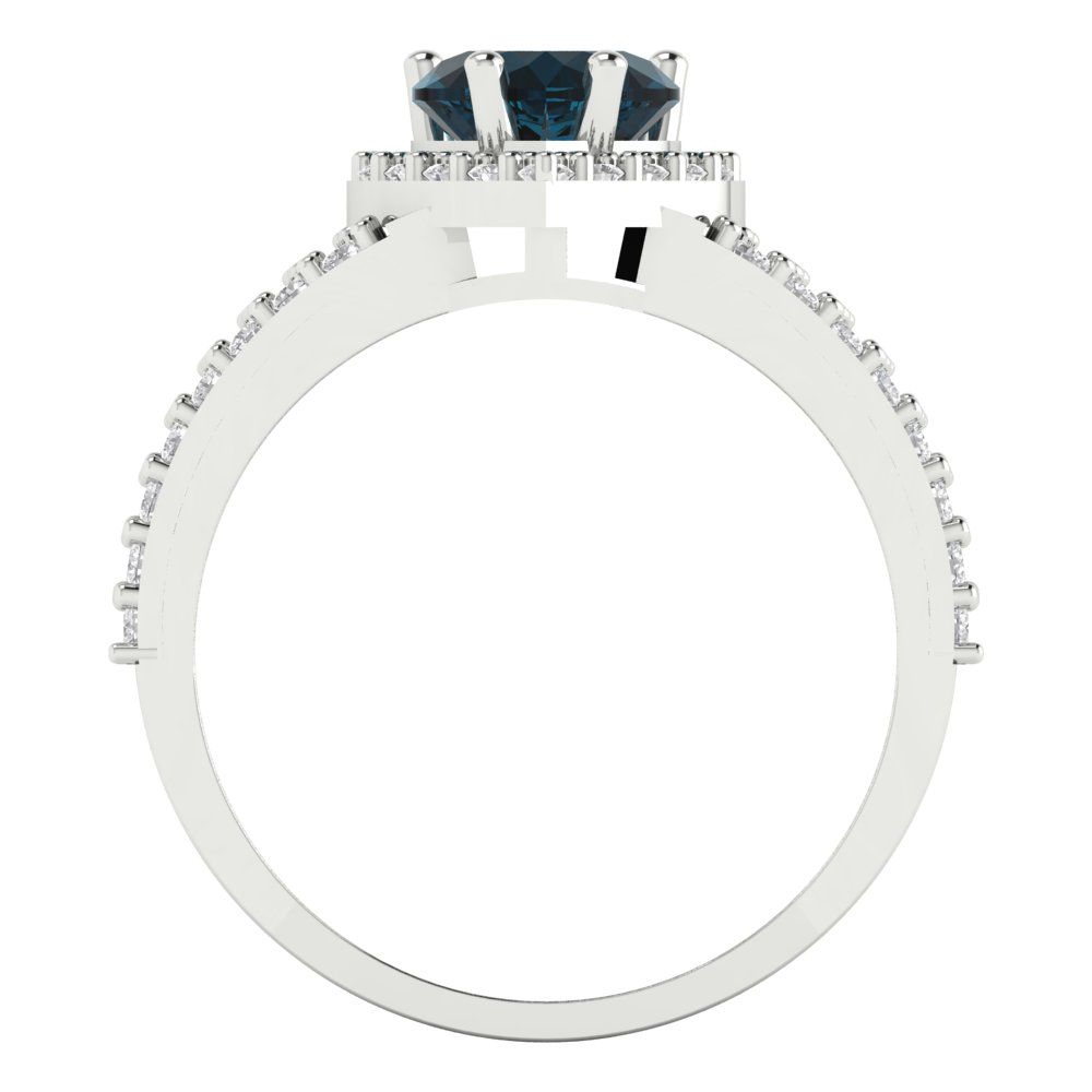 1.49 cttw Natural London Blue Topaz Hidden Halo Engagement Ring - Solid White Gold (VVS1, Heart Cut,6.5mm)