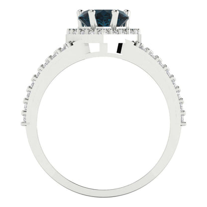 1.49 cttw Natural London Blue Topaz Hidden Halo Engagement Ring - Solid White Gold (VVS1, Heart Cut,6.5mm)
