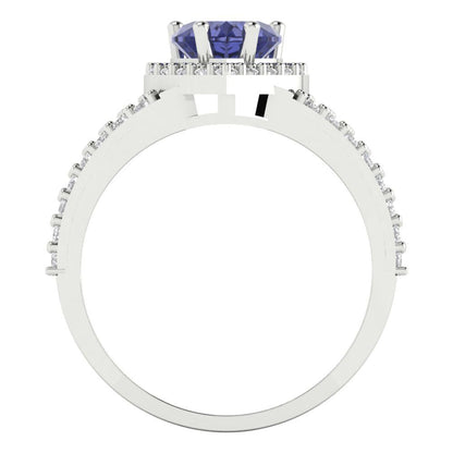 1.49 cttw Simulated Tanzanite Hidden Halo Engagement Ring - Solid Gold (Heart Cut,6.5mm)