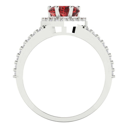 1.49 cttw Natural Garnet Hidden Halo Engagement Ring - Solid White Gold (VVS1, Heart Cut,6.5mm)
