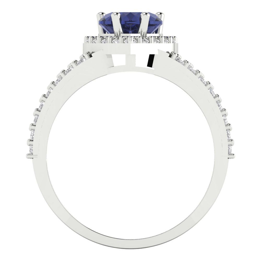 1.49 cttw Simulated Blue Sapphire Hidden Halo Engagement Ring - Solid White Gold (VVS1, Heart Cut,6.5mm)