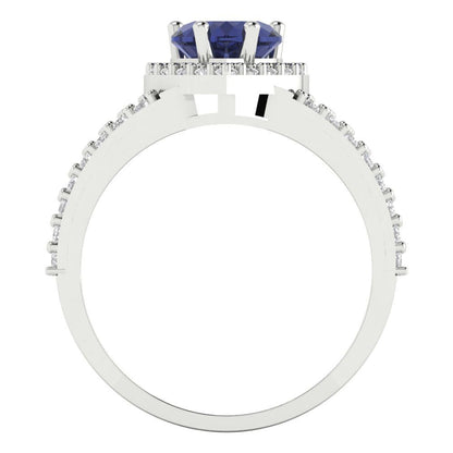 1.49 cttw Simulated Blue Sapphire Hidden Halo Engagement Ring - Solid White Gold (VVS1, Heart Cut,6.5mm)