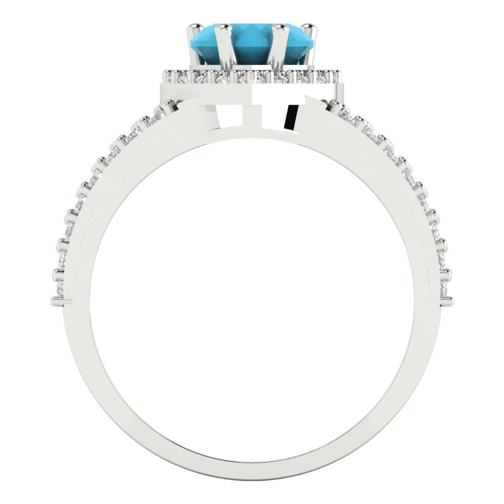 1.49 cttw Simulated Turquoise Hidden Halo Engagement Ring - Solid White Gold (VVS1, Heart Cut,6.5mm)