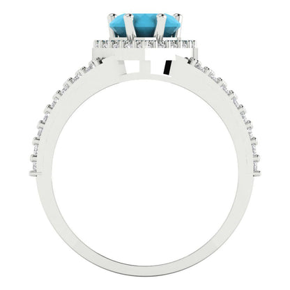 1.49 cttw Simulated Turquoise Hidden Halo Engagement Ring - Solid White Gold (VVS1, Heart Cut,6.5mm)