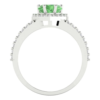 1.49 cttw Zirconia Simulated Green Diamond Hidden Halo Engagement Ring - Solid White Gold (VVS1, Heart Cut,6.5mm)