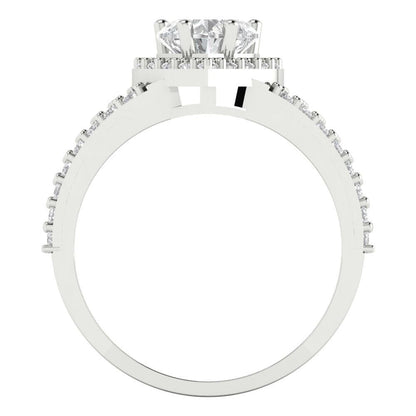 1.49 cttw White Sapphire Hidden Halo Engagement Ring - Solid White Gold (VVS1, Heart Cut,6.5mm)