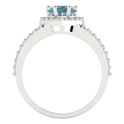 1.49 cttw Blue Moissanite Hidden Halo Engagement Ring - Solid White Gold (VVS1, Heart Cut,6.5mm)