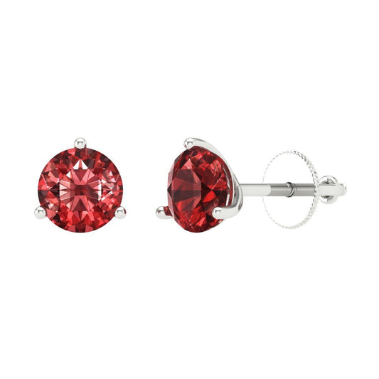 2 ctw Garnet Studs Earrings | 6.5mm Round Cut White Gold Screw back | January Birthstone
