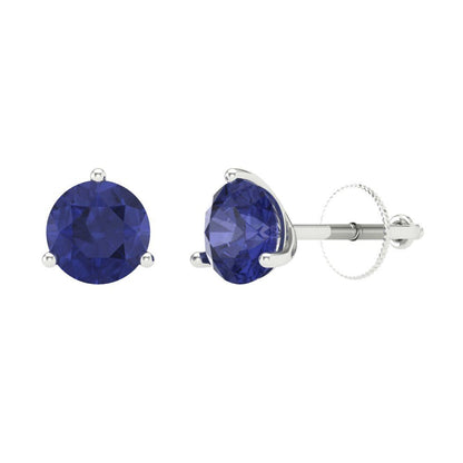 2 ctw Tanzanite Studs Earrings | 6.5mm Round Cut White Gold Screw back | December Birthstone