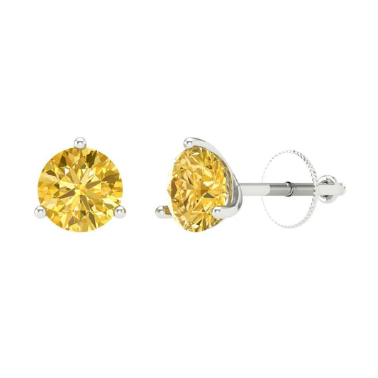 2 ctw Citrine Studs Earrings | 6.5mm Round Cut White Gold Screw back | November Birthstone