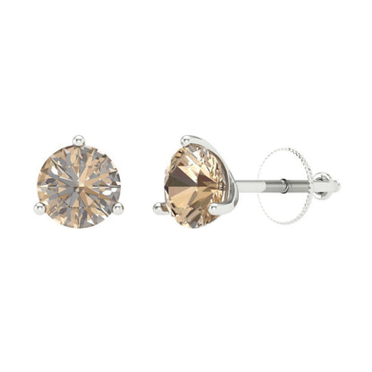 2 ctw Yellow Moissanite Studs Earrings | 6.5mm Round Cut White Gold Screw back | April Birthstone