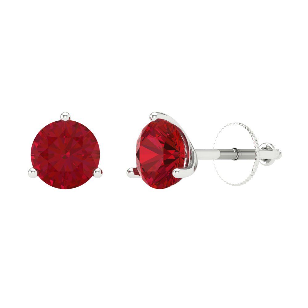 2 ctw Ruby Studs Earrings | 6.5mm Round Cut White Gold Screw back | July Birthstone
