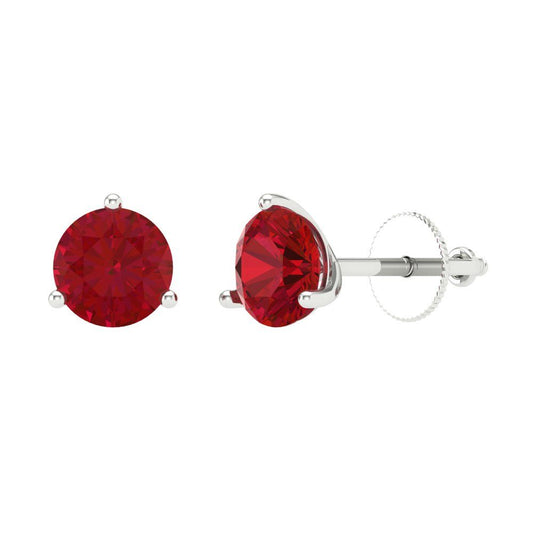 2 ctw Ruby Studs Earrings | 6.5mm Round Cut White Gold Screw back | July Birthstone