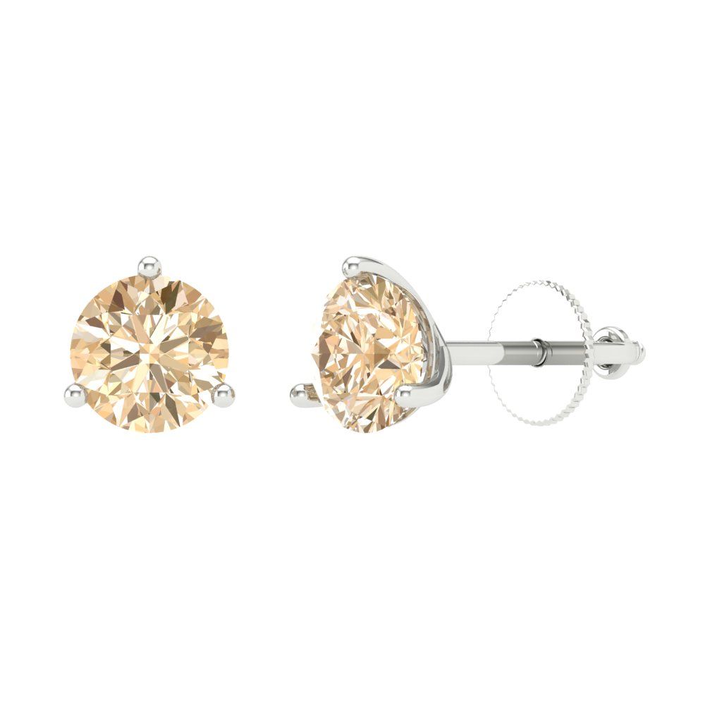 2 ctw Morganite Studs Earrings | 6.5mm Round Cut White Gold Screw back | February Birthstone