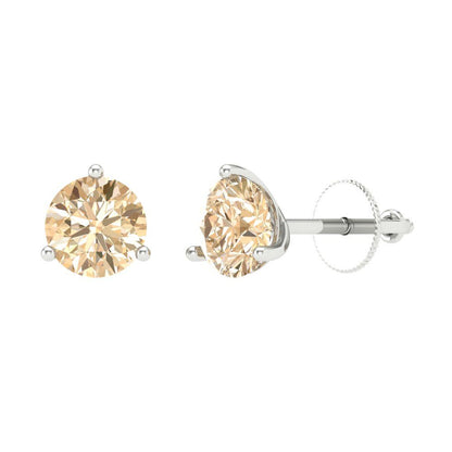 2 ctw Morganite Studs Earrings | 6.5mm Round Cut White Gold Screw back | February Birthstone