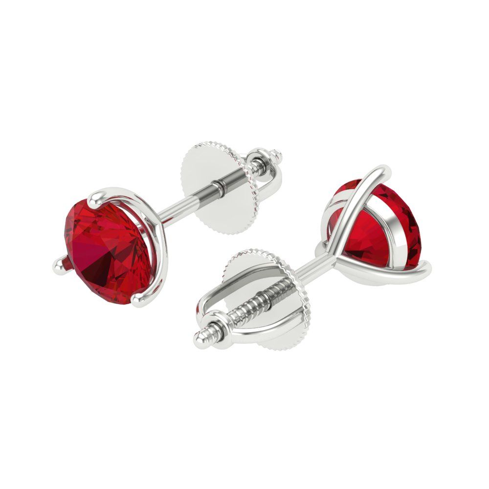 2 ctw Ruby Studs Earrings | 6.5mm Round Cut White Gold Screw back | July Birthstone