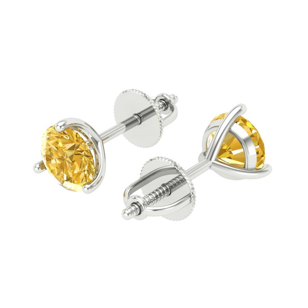 2 ctw Citrine Studs Earrings | 6.5mm Round Cut White Gold Screw back | November Birthstone