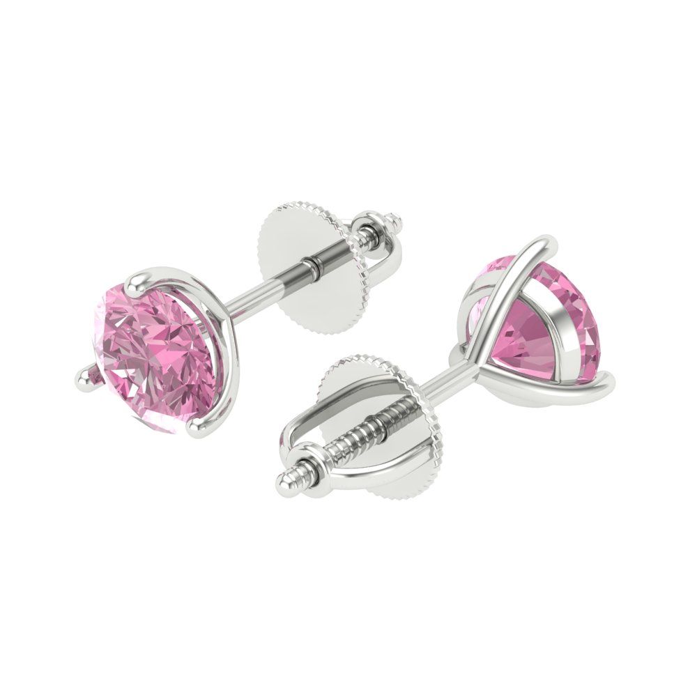 2 ctw Pink Zirconia Studs Earrings | 6.5mm Round Cut White Gold Screw back | April Birthstone