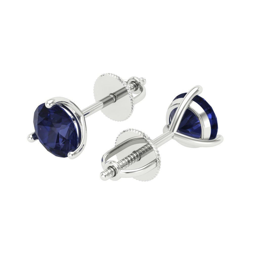 2 ctw Blue Sapphire Studs Earrings | 6.5mm Round Cut White Gold Screw back | September Birthstone