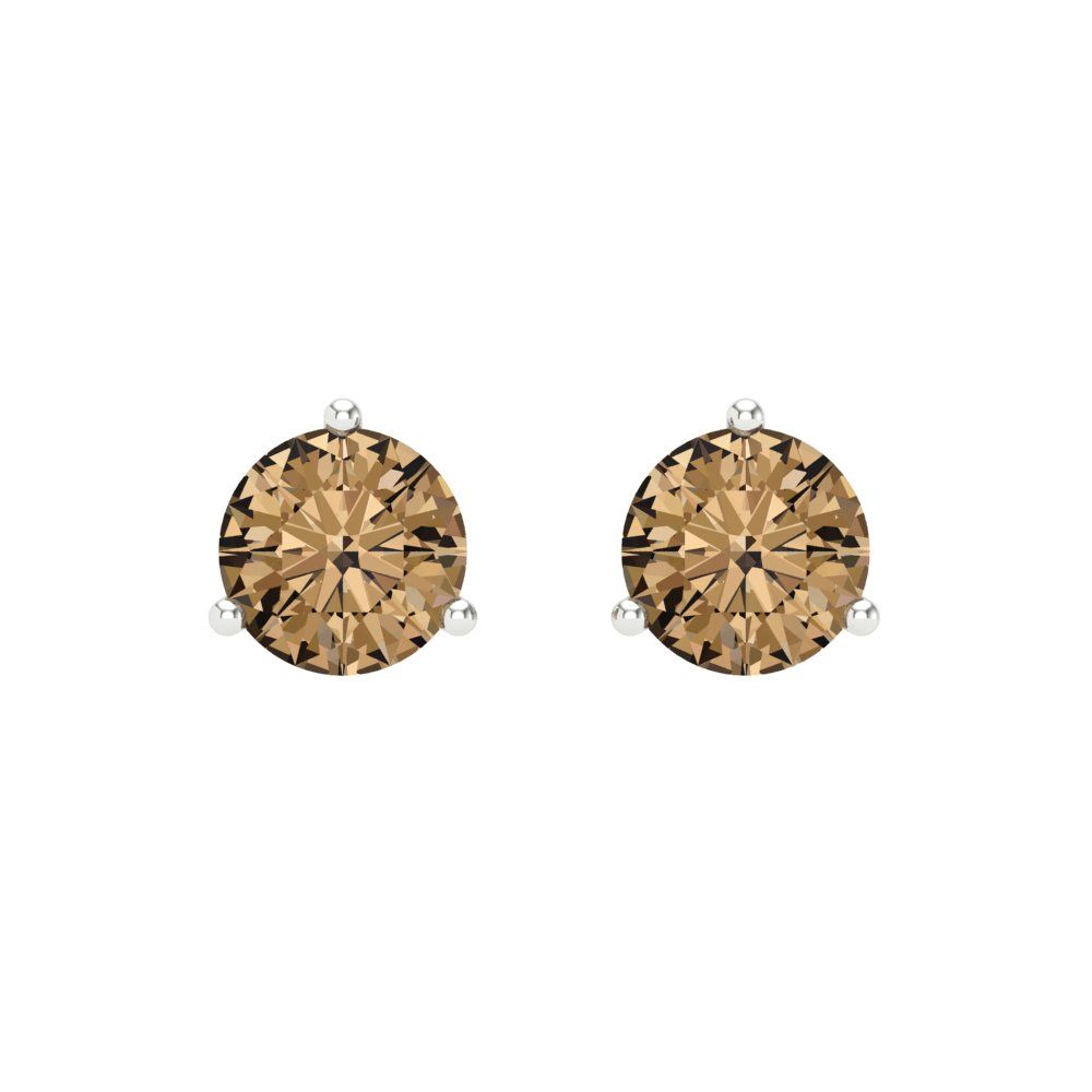 2 ctw Champagne Studs Earrings | 6.5mm Round Cut White Gold Screw back | April Birthstone