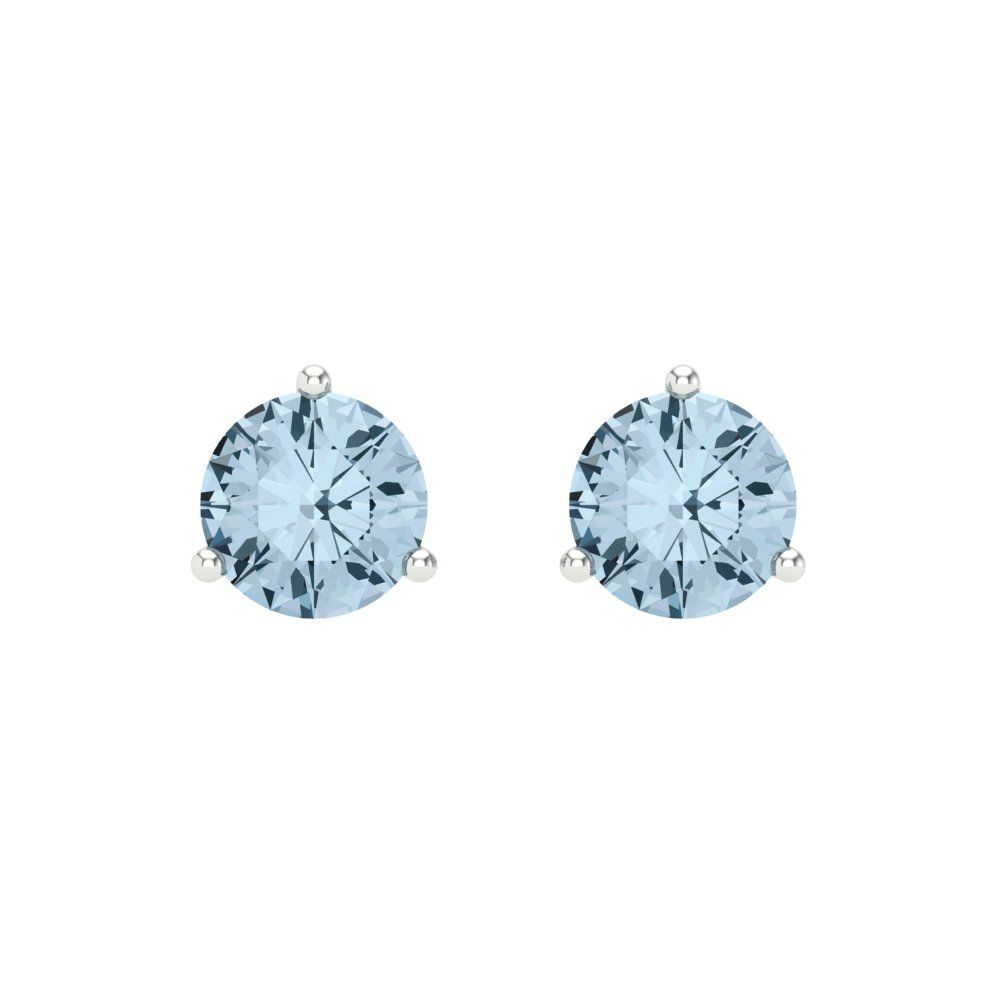 2 ctw Blue Zirconia Studs Earrings | 6.5mm Round Cut White Gold Screw back | April Birthstone