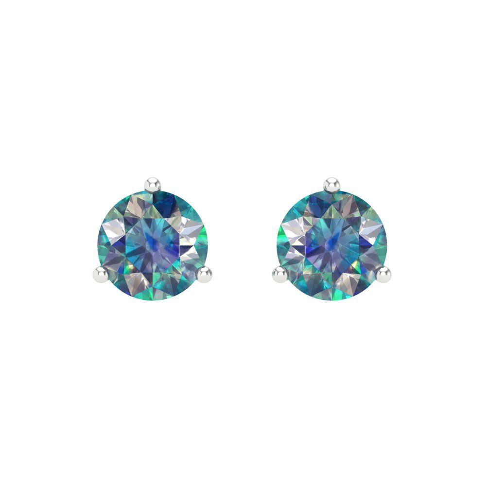 2 ctw Blue Moissanite Studs Earrings | 6.5mm Round Cut White Gold Screw back | April Birthstone