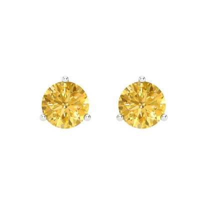 2 ctw Yellow Zirconia Studs Earrings | 6.5mm Round Cut White Gold Screw back | April Birthstone