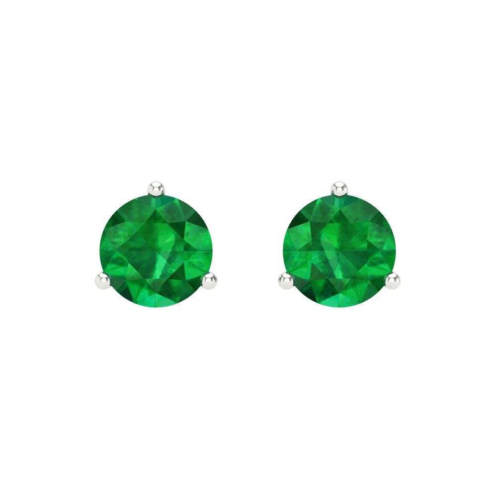 2 ctw Emerald Studs Earrings | 6.5mm Round Cut White Gold Screw back | May Birthstone
