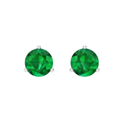 2 ctw Emerald Studs Earrings | 6.5mm Round Cut White Gold Screw back | May Birthstone
