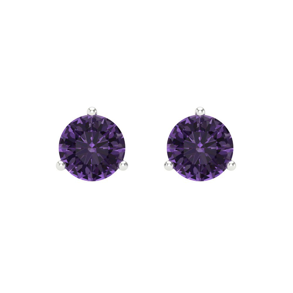 2 ctw Alexandrite Studs Earrings | 6.5mm Round Cut White Gold Screw back | June Birthstone