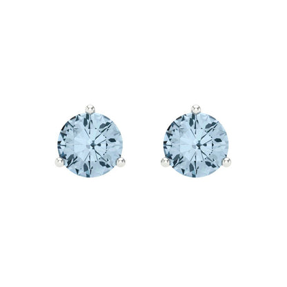 2 ctw Aquamarine Studs Earrings | 6.5mm Round Cut White Gold Screw back | March Birthstone