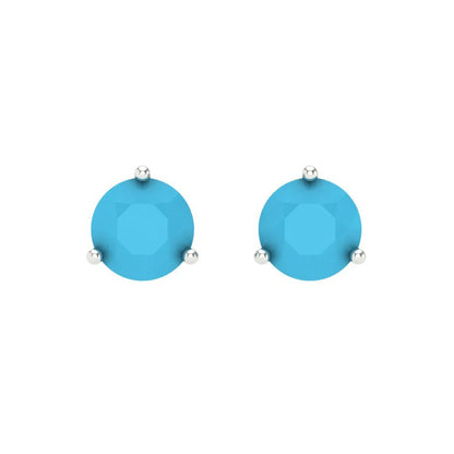 2 ctw Turquoise Studs Earrings | 6.5mm Round Cut White Gold Screw back | December Birthstone