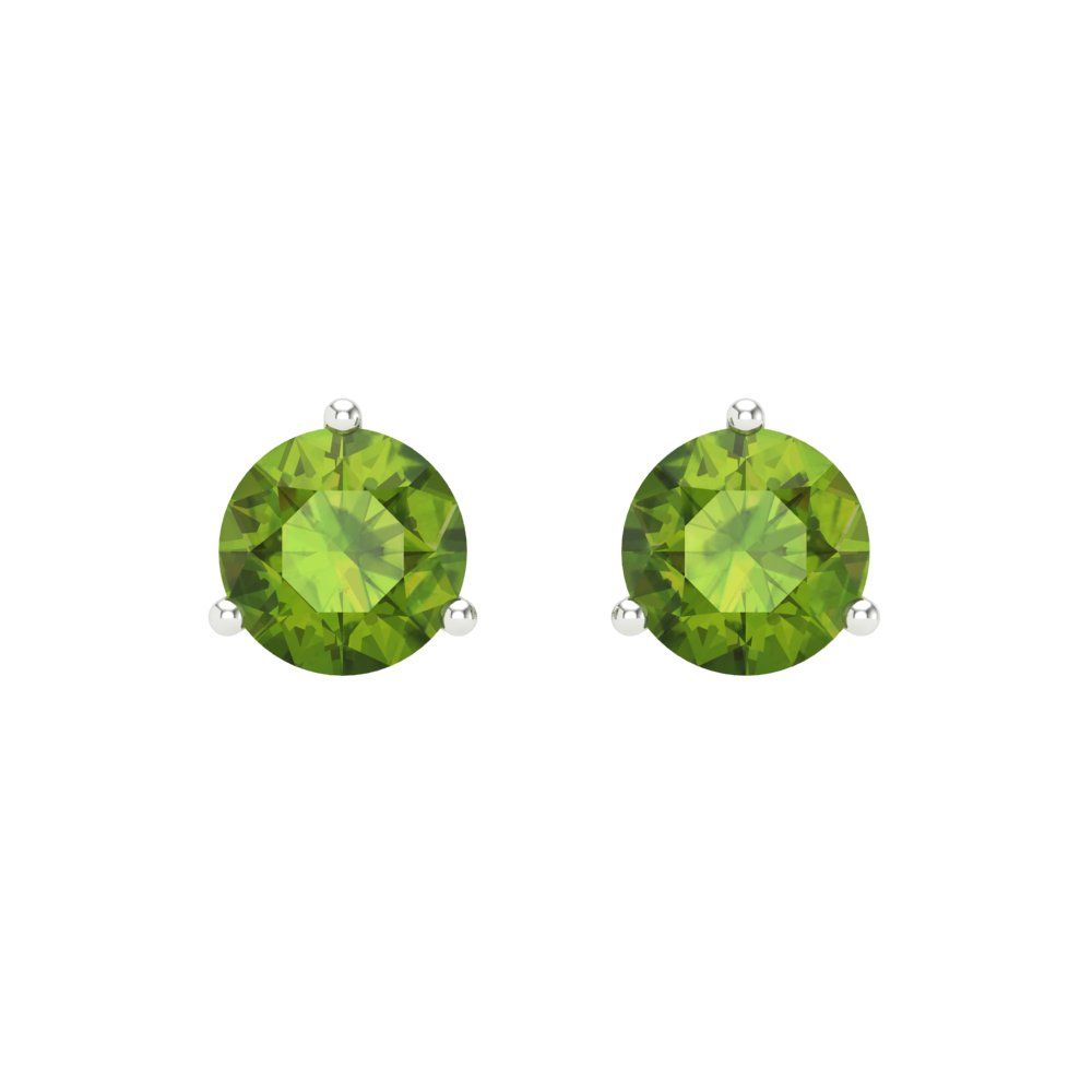 2 ctw Peridot Studs Earrings | 6.5mm Round Cut White Gold Screw back | August Birthstone