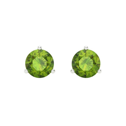 2 ctw Peridot Studs Earrings | 6.5mm Round Cut White Gold Screw back | August Birthstone
