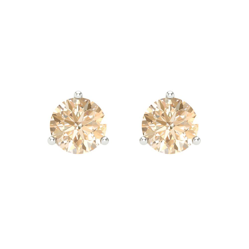 2 ctw Morganite Studs Earrings | 6.5mm Round Cut White Gold Screw back | February Birthstone