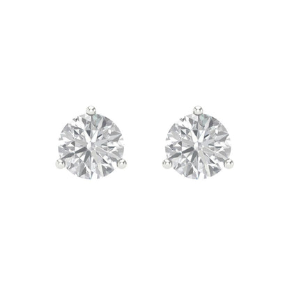 2 ctw White Sapphire Studs Earrings | 6.5mm Round Cut White Gold Screw back | April Birthstone